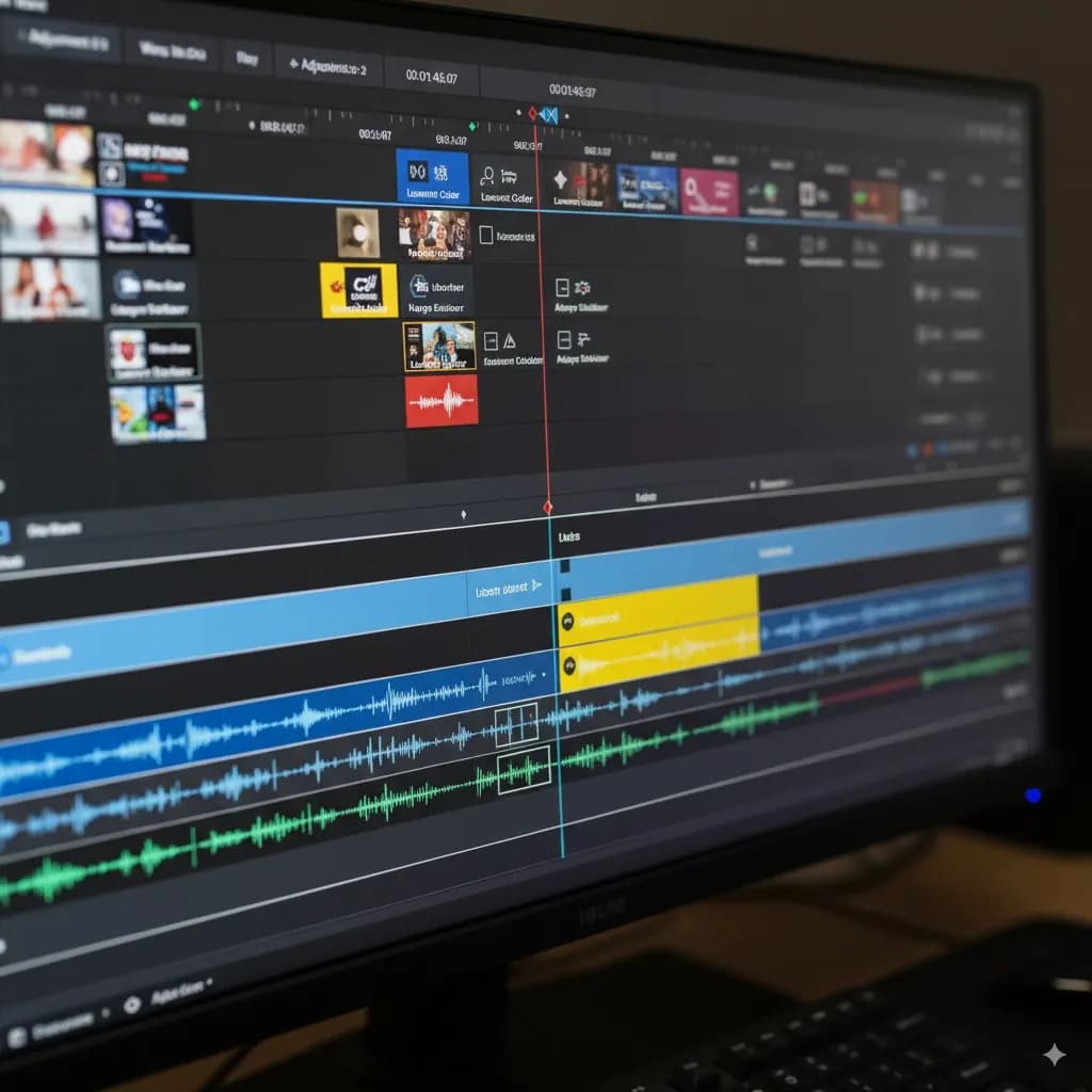 Línea de tiempo de un software de edición de video profesional.